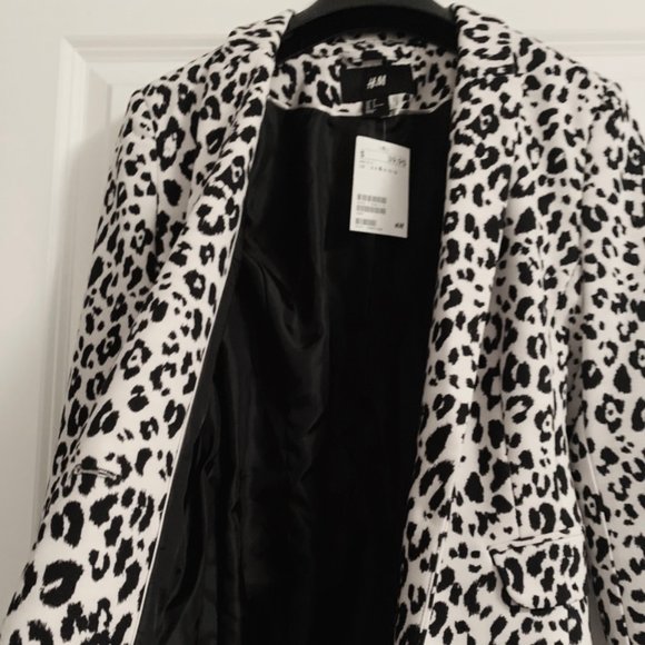 H&M Monochrome Leopard Print Blazer Sz 6 New w/Tag - Picture 3 of 5